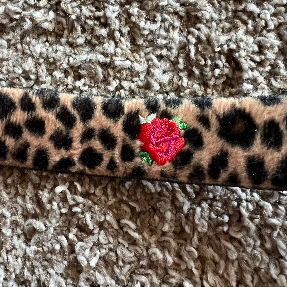 Leopard Print Belt with Red Rose Embroidery - Women Accessories